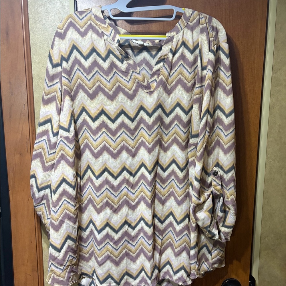 Maurices Chevron Blouse in Cream and Brown